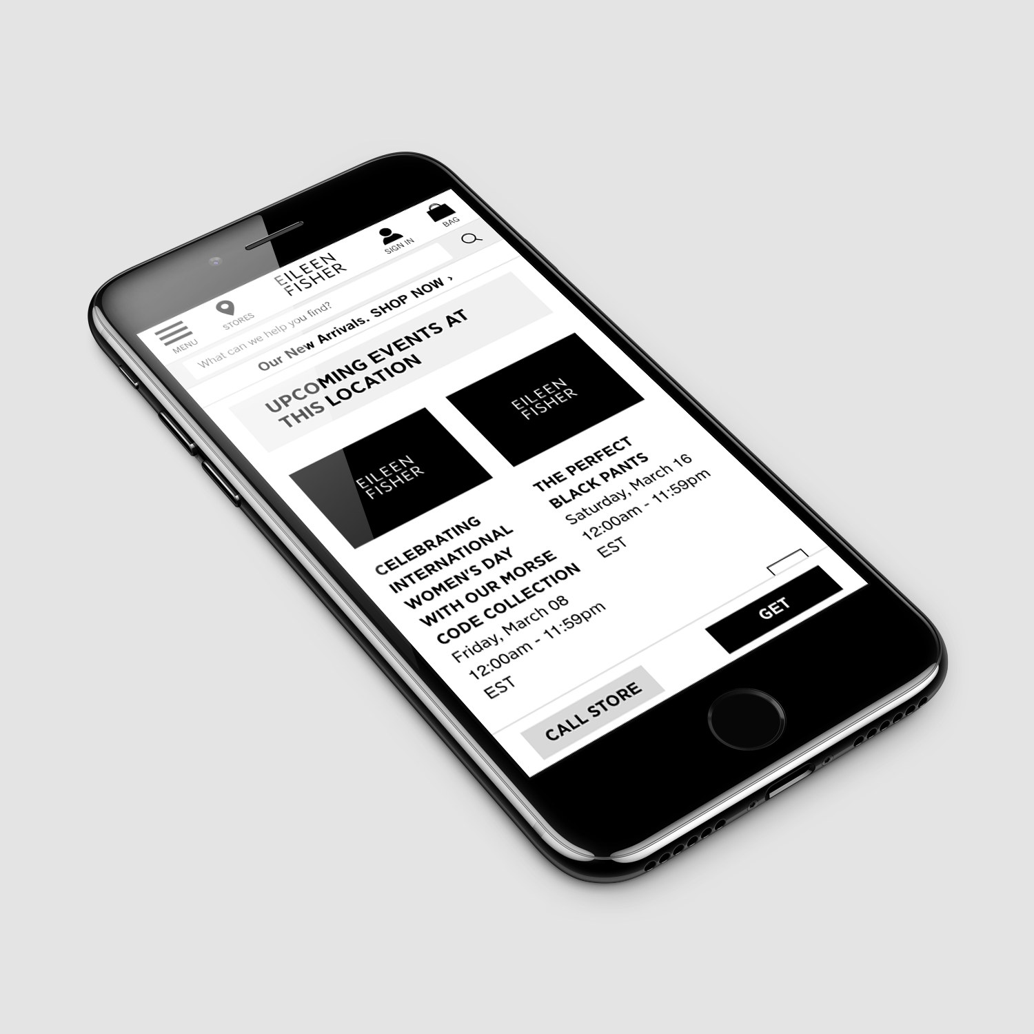 Events mobile landing page