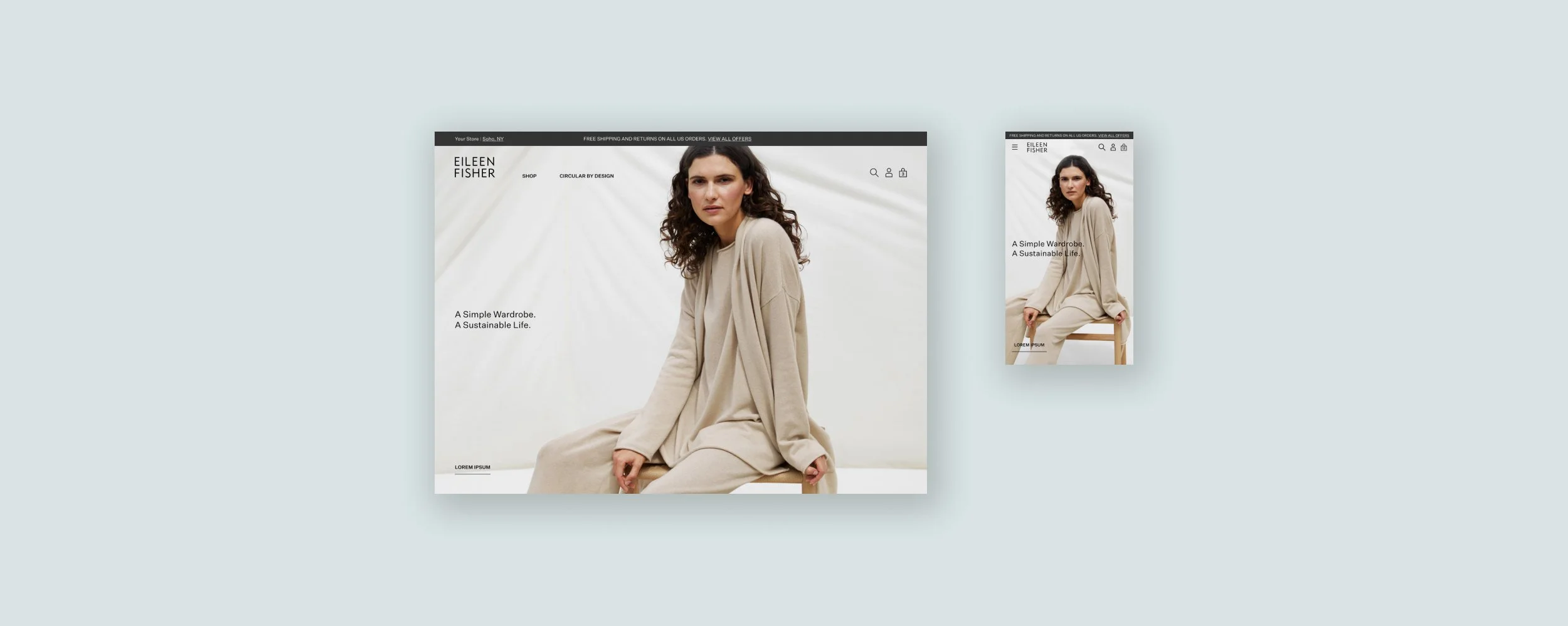 Eileen Fisher website redesign — desktop and mobile mockups