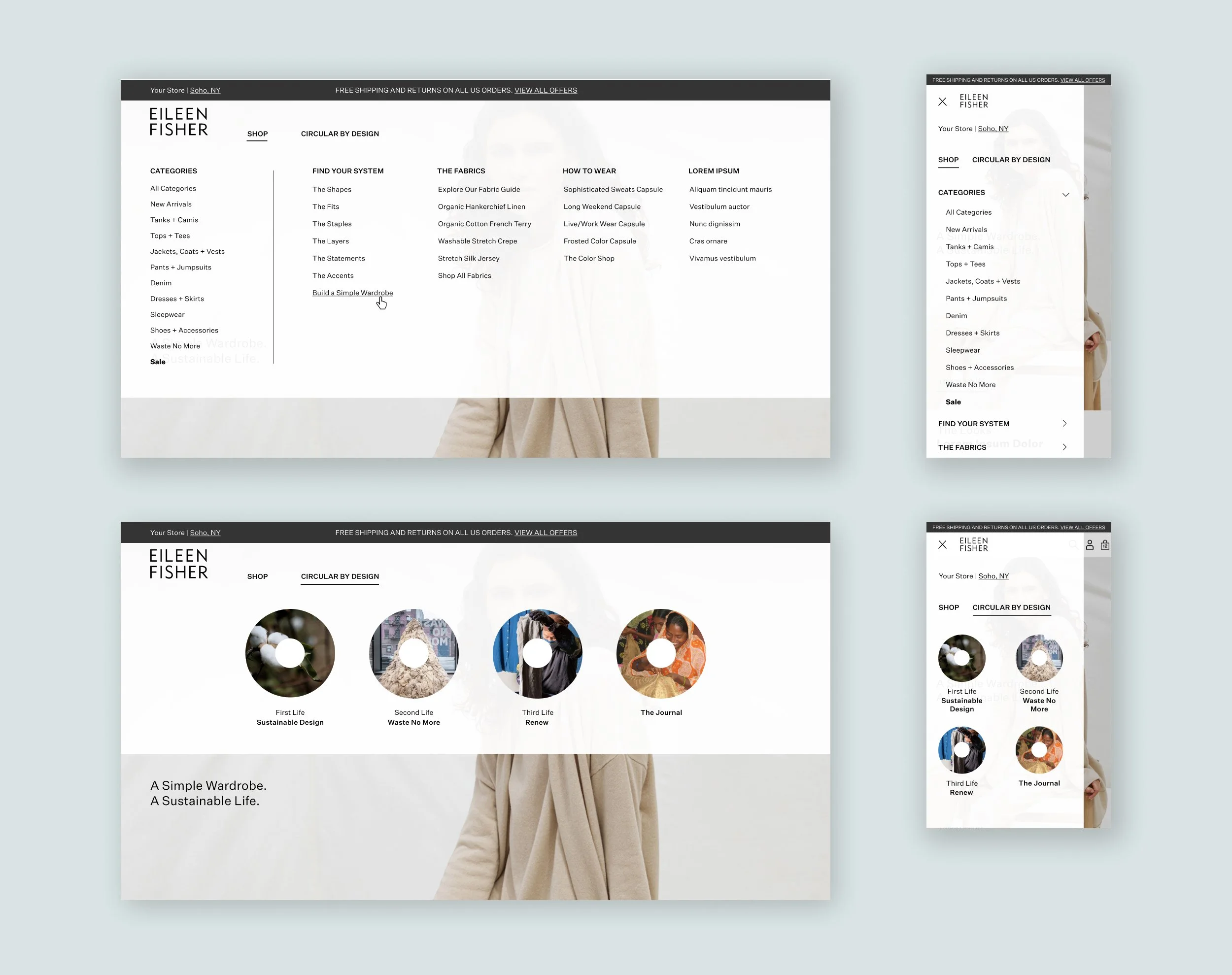 Site navigation in desktop and mobile/tablet sizes
